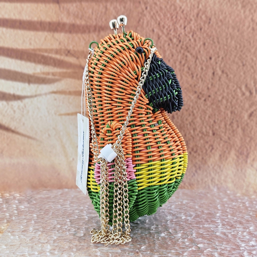 VIRAL Tommy Bahama Parrot Bird Clutch Bag Natural Woven Chain Tiktok Colorful - Picture 2 of 3